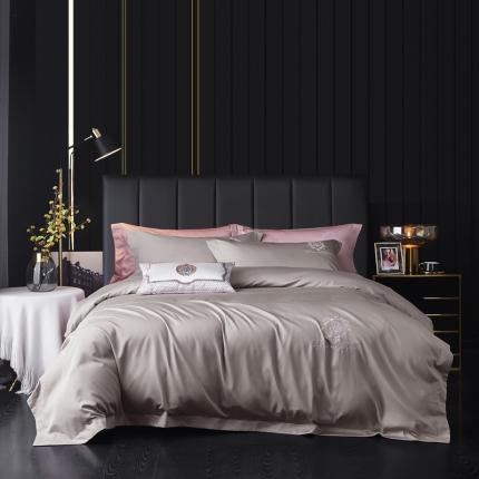 91家纺网 家纺一手货源 找家纺 玖玖爱 2021新款100支缎纹长绒棉四件套 灰色