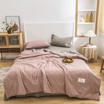 91家纺网 家纺一手货源 找家纺 寐居家纺 2021新款全棉水洗夏被四件套 双拼豆沙+灰