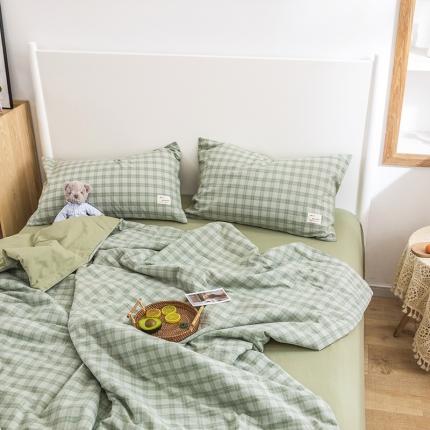 91家纺网 家纺一手货源 找家纺 寐居家纺 2021新款全棉水洗夏被四件套 中格-绿
