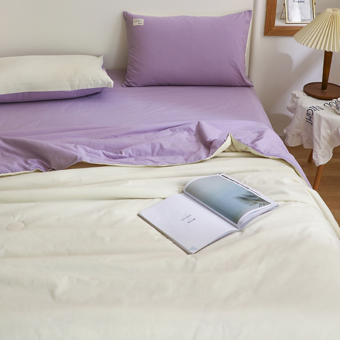 91家纺网 家纺一手货源 找家纺 寐居家纺 2021新款全棉水洗夏被四件套 双拼白+紫