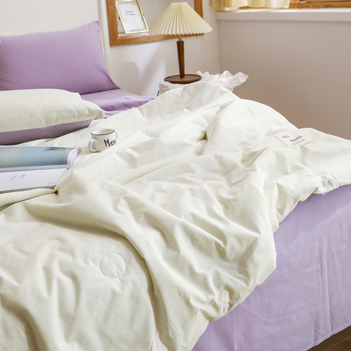 91家纺网 家纺一手货源 找家纺 寐居家纺 2021新款全棉水洗夏被四件套 双拼白+紫