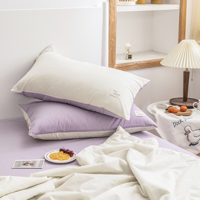 91家纺网 家纺一手货源 找家纺 寐居家纺 2021新款全棉水洗夏被四件套 双拼白+紫