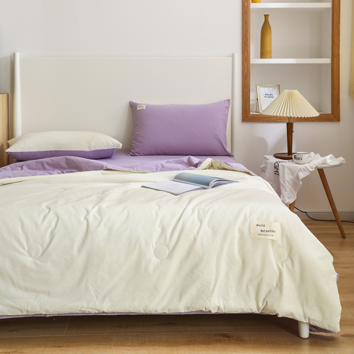 91家纺网 家纺一手货源 找家纺 寐居家纺 2021新款全棉水洗夏被四件套 双拼白+紫