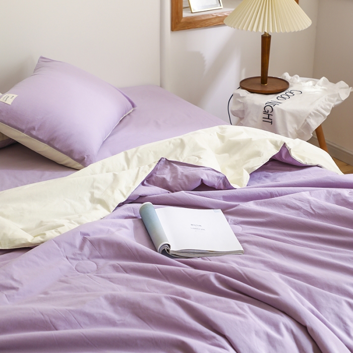 91家纺网 家纺一手货源 找家纺 寐居家纺 2021新款全棉水洗夏被四件套 双拼白+紫