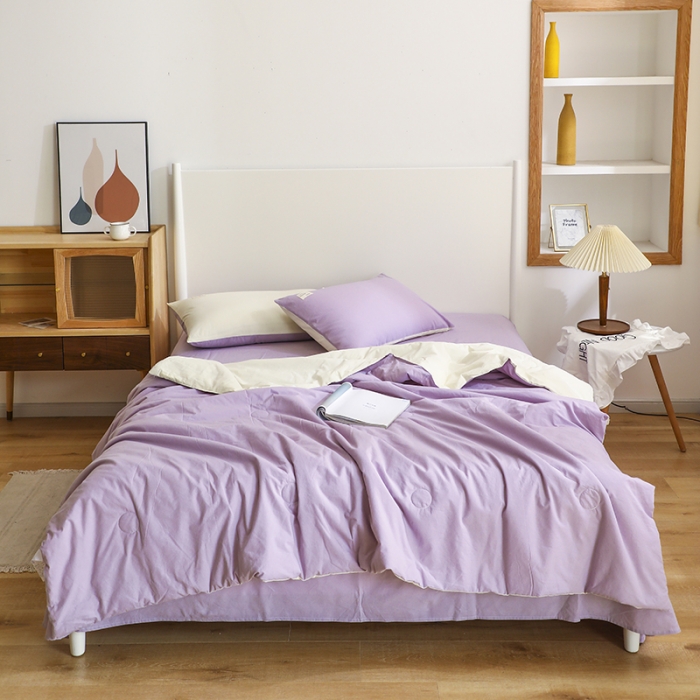 91家纺网 家纺一手货源 找家纺 寐居家纺 2021新款全棉水洗夏被四件套 双拼白+紫