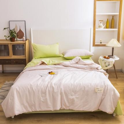 寐居家纺 2021新款全棉水洗夏被四件套 双拼淡粉+绿