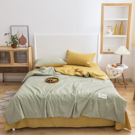 寐居家纺 2021新款全棉水洗夏被四件套 双拼绿+黄