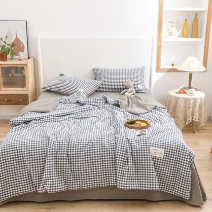 寐居家纺 2021新款全棉水洗夏被四件套 小格-蓝