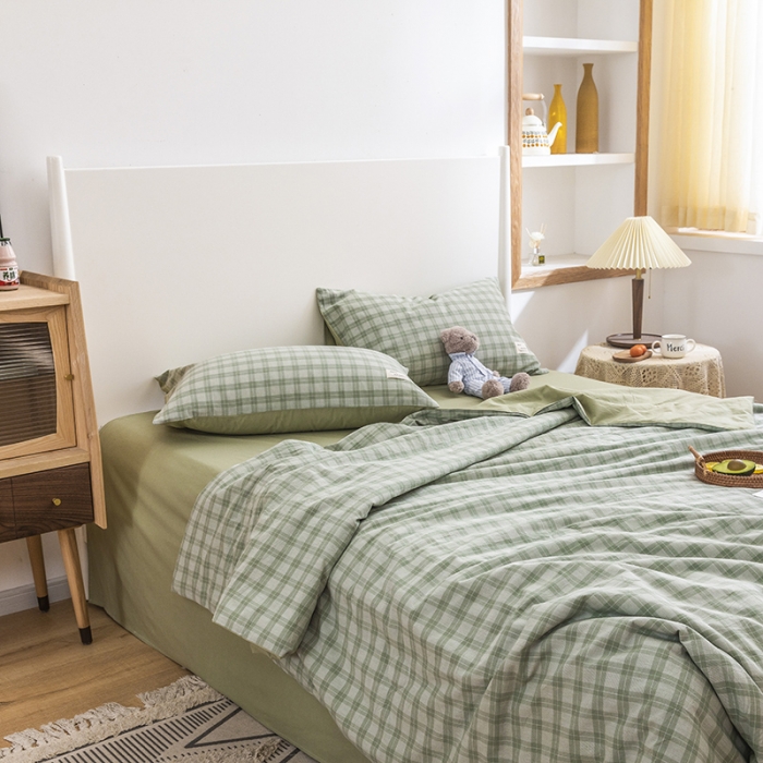 91家纺网 家纺一手货源 找家纺 寐居家纺 2021新款全棉水洗夏被四件套 中格-绿
