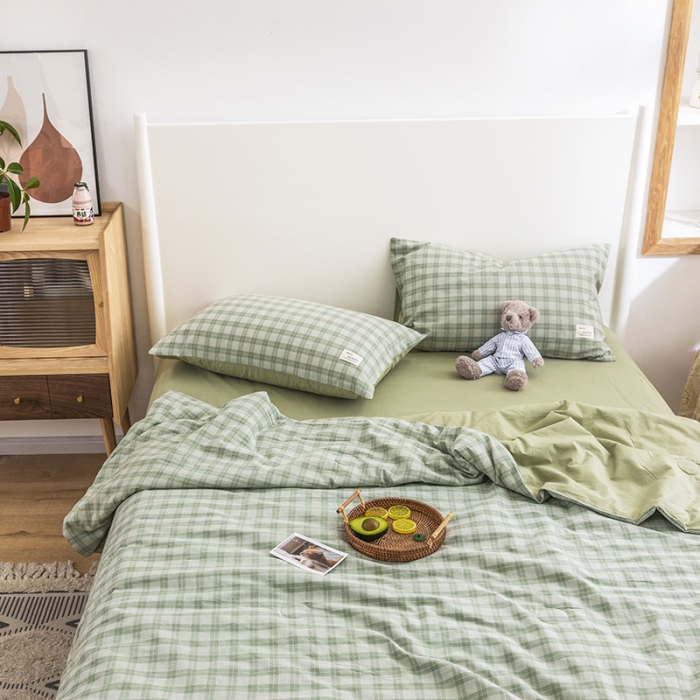91家纺网 家纺一手货源 找家纺 寐居家纺 2021新款全棉水洗夏被四件套 中格-绿