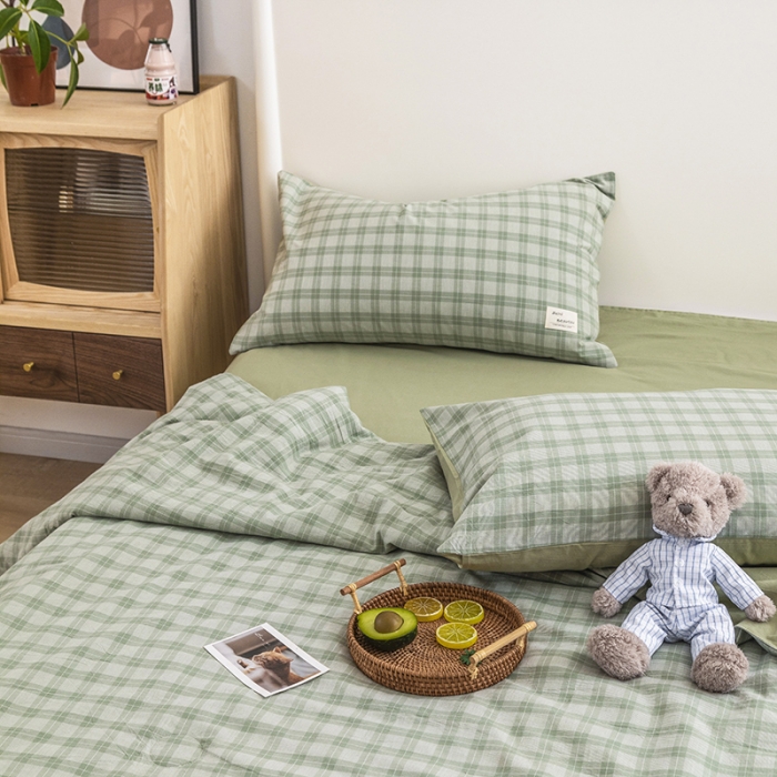 91家纺网 家纺一手货源 找家纺 寐居家纺 2021新款全棉水洗夏被四件套 中格-绿