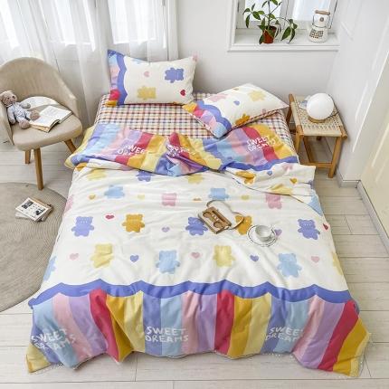 91家纺网 家纺一手货源 找家纺 寐居家纺 2021新款13370全棉夏被四件套 彩虹宝贝