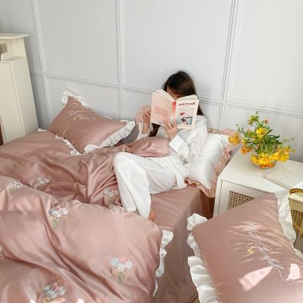 91家纺网 家纺一手货源 找家纺 （总）优悦生活馆 2021新款冰丝绣花四件套-花溪