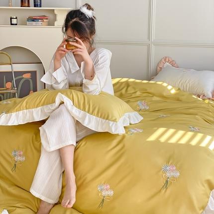 91家纺网 家纺一手货源 找家纺 （总）优悦生活馆 2021新款冰丝绣花四件套-花溪