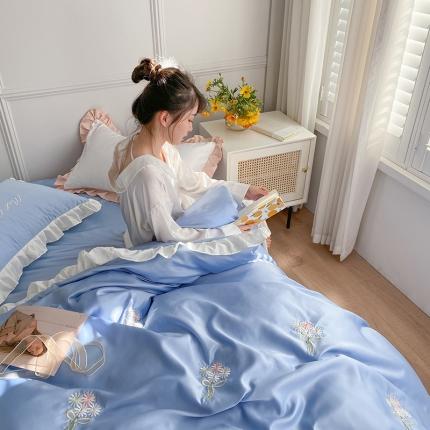 91家纺网 家纺一手货源 找家纺 （总）优悦生活馆 2021新款冰丝绣花四件套-花溪