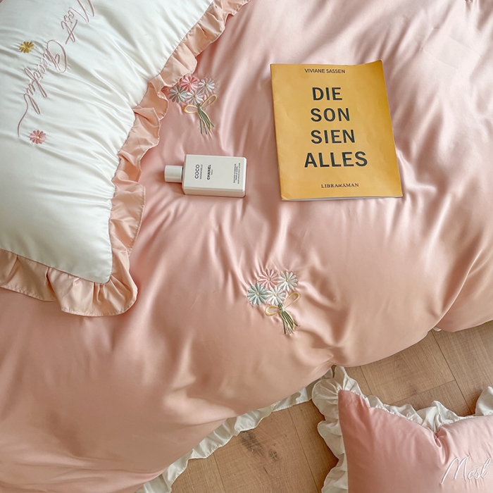 91家纺网 家纺一手货源 找家纺 （总）优悦生活馆 2021新款冰丝绣花四件套-花溪