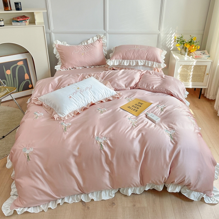 91家纺网 家纺一手货源 找家纺 （总）优悦生活馆 2021新款冰丝绣花四件套-花溪