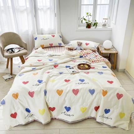 91家纺网 家纺一手货源 找家纺 寐居家纺 2021新款13370全棉夏被四件套 心心相印