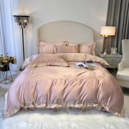 91家纺网 家纺一手货源 找家纺 优悦生活馆 2021新款冰丝绣花四件套-奥丁-豆沙