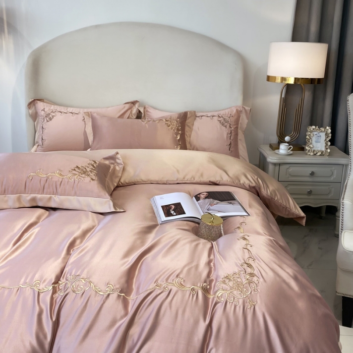 91家纺网 家纺一手货源 找家纺 优悦生活馆 2021新款冰丝绣花四件套-奥丁-豆沙