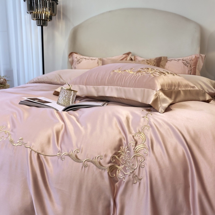 91家纺网 家纺一手货源 找家纺 优悦生活馆 2021新款冰丝绣花四件套-奥丁-豆沙