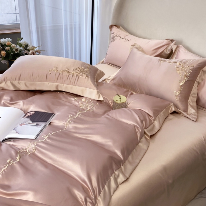 91家纺网 家纺一手货源 找家纺 优悦生活馆 2021新款冰丝绣花四件套-奥丁-豆沙