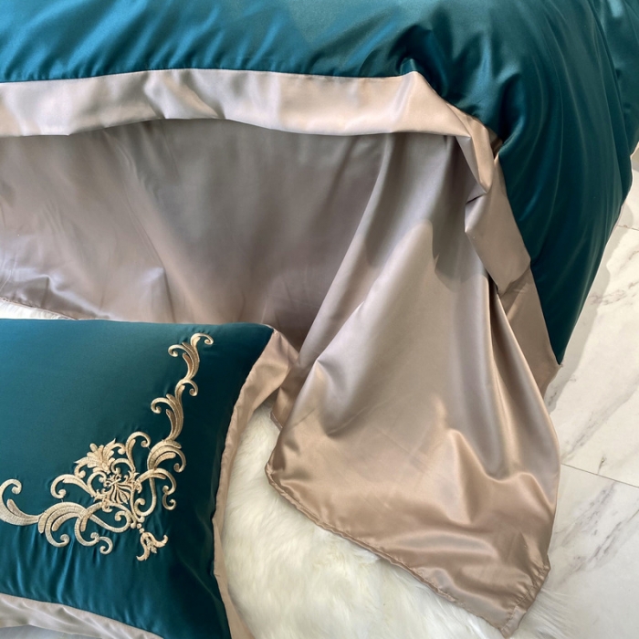 91家纺网 家纺一手货源 找家纺 优悦生活馆 2021新款冰丝绣花四件套-奥丁-翡翠绿