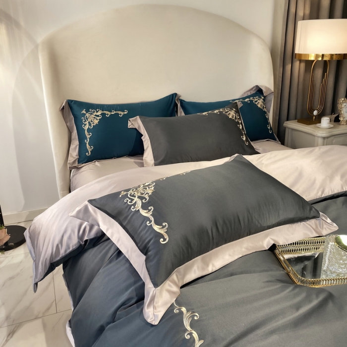 91家纺网 家纺一手货源 找家纺 优悦生活馆 2021新款冰丝绣花四件套-奥丁-爵士灰