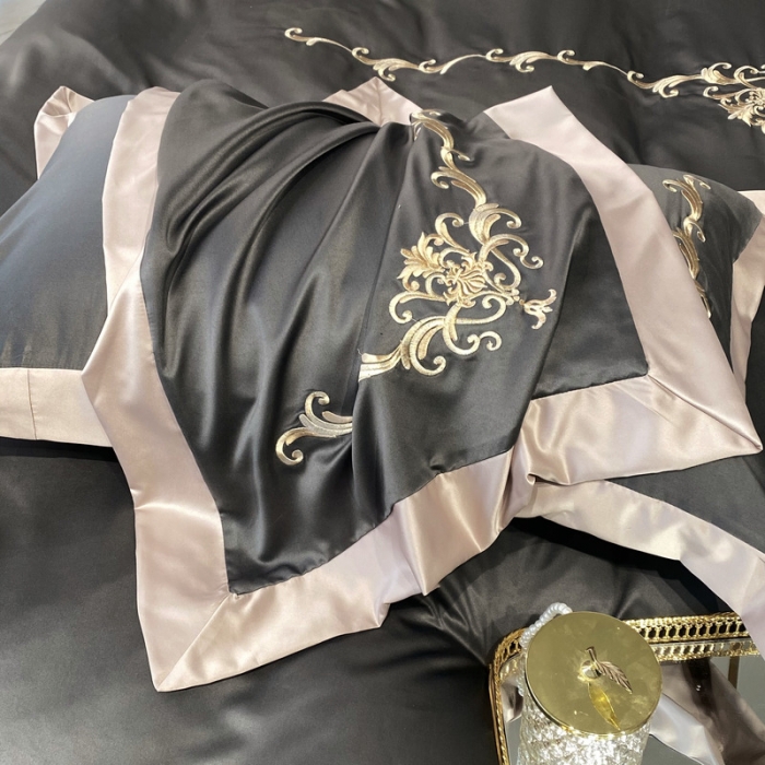 91家纺网 家纺一手货源 找家纺 优悦生活馆 2021新款冰丝绣花四件套-奥丁-爵士灰