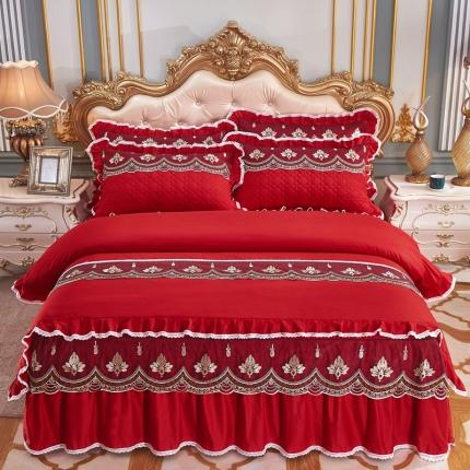 91家纺网 家纺一手货源 找家纺 （总）雪夫人2023韩版全棉绣花蕾丝床裙四件套纯棉三件套