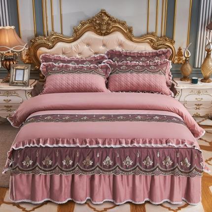 91家纺网 家纺一手货源 找家纺 （总）雪夫人2023韩版全棉绣花蕾丝床裙四件套纯棉三件套