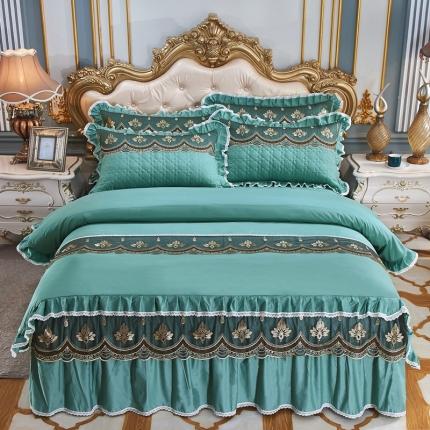 91家纺网 家纺一手货源 找家纺 （总）雪夫人2023韩版全棉绣花蕾丝床裙四件套纯棉三件套