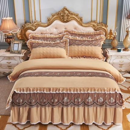 91家纺网 家纺一手货源 找家纺 （总）雪夫人2023韩版全棉绣花蕾丝床裙四件套纯棉三件套