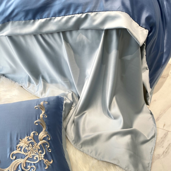 91家纺网 家纺一手货源 找家纺 优悦生活馆 2021新款冰丝绣花四件套-奥丁-蔚蓝