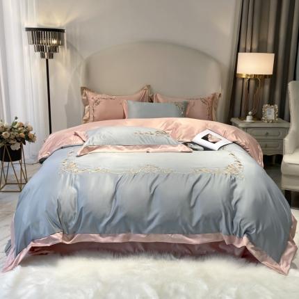 91家纺网 家纺一手货源 找家纺 优悦生活馆 2021新款冰丝绣花四件套-奥丁-星光银