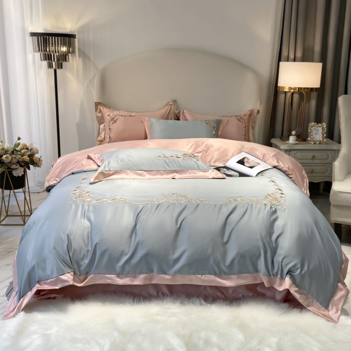 91家纺网 家纺一手货源 找家纺 优悦生活馆 2021新款冰丝绣花四件套-奥丁-星光银