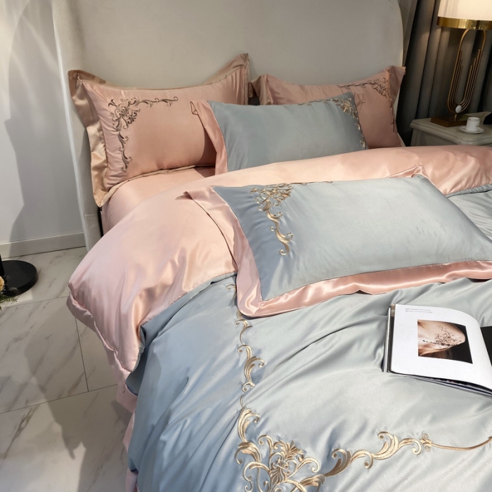 91家纺网 家纺一手货源 找家纺 优悦生活馆 2021新款冰丝绣花四件套-奥丁-星光银