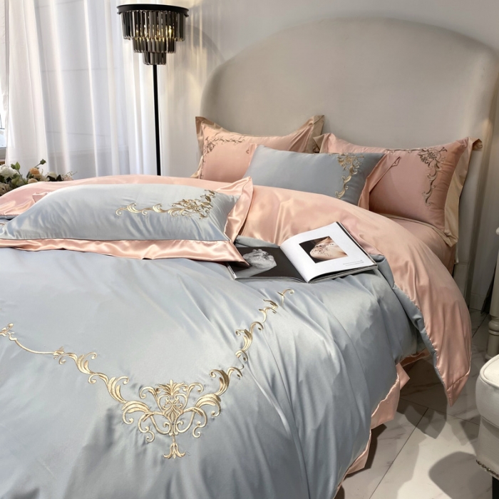 91家纺网 家纺一手货源 找家纺 优悦生活馆 2021新款冰丝绣花四件套-奥丁-星光银