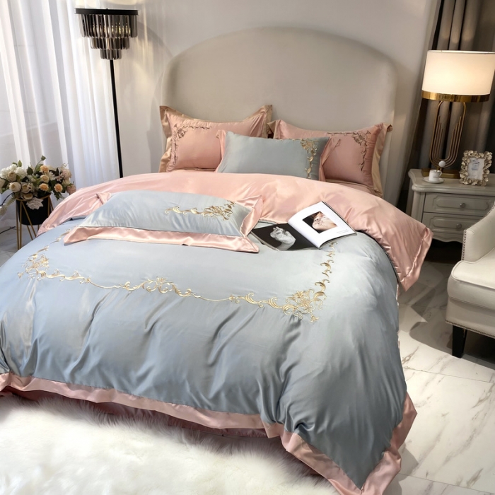 91家纺网 家纺一手货源 找家纺 优悦生活馆 2021新款冰丝绣花四件套-奥丁-星光银