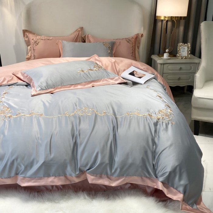 91家纺网 家纺一手货源 找家纺 优悦生活馆 2021新款冰丝绣花四件套-奥丁-星光银