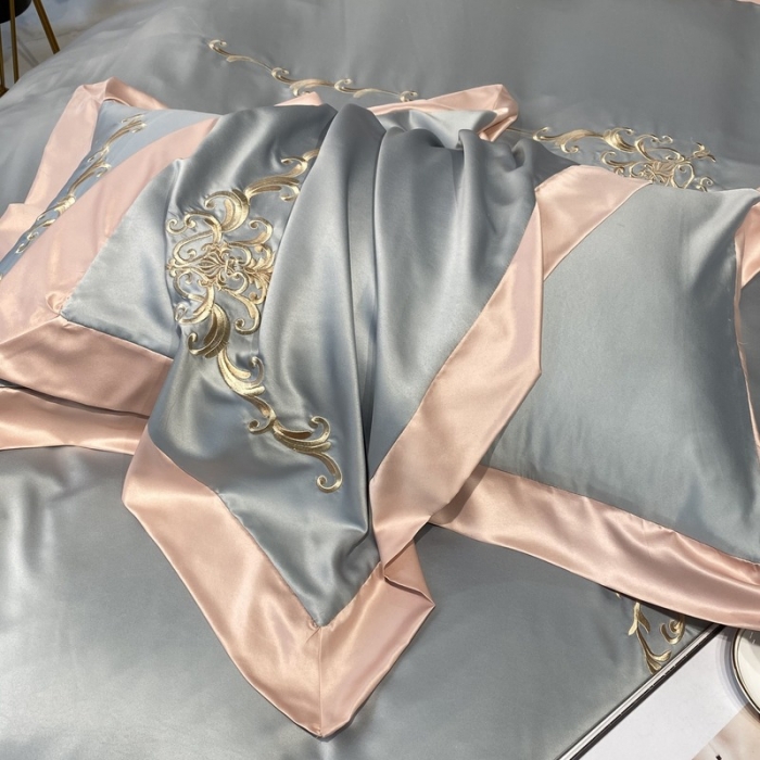 91家纺网 家纺一手货源 找家纺 优悦生活馆 2021新款冰丝绣花四件套-奥丁-星光银