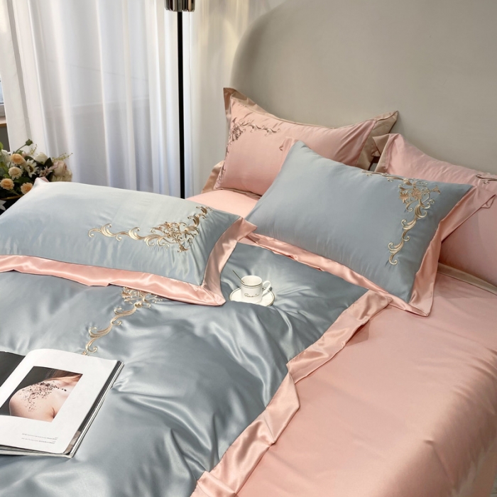 91家纺网 家纺一手货源 找家纺 优悦生活馆 2021新款冰丝绣花四件套-奥丁-星光银