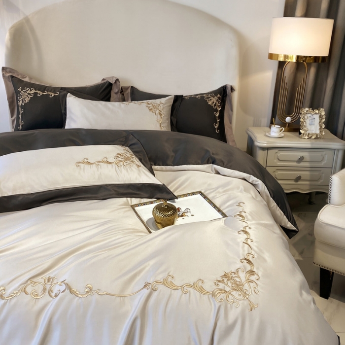 91家纺网 家纺一手货源 找家纺 优悦生活馆 2021新款冰丝绣花四件套-奥丁-珍珠白