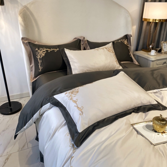 91家纺网 家纺一手货源 找家纺 优悦生活馆 2021新款冰丝绣花四件套-奥丁-珍珠白