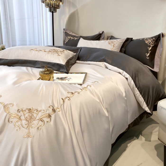 91家纺网 家纺一手货源 找家纺 优悦生活馆 2021新款冰丝绣花四件套-奥丁-珍珠白