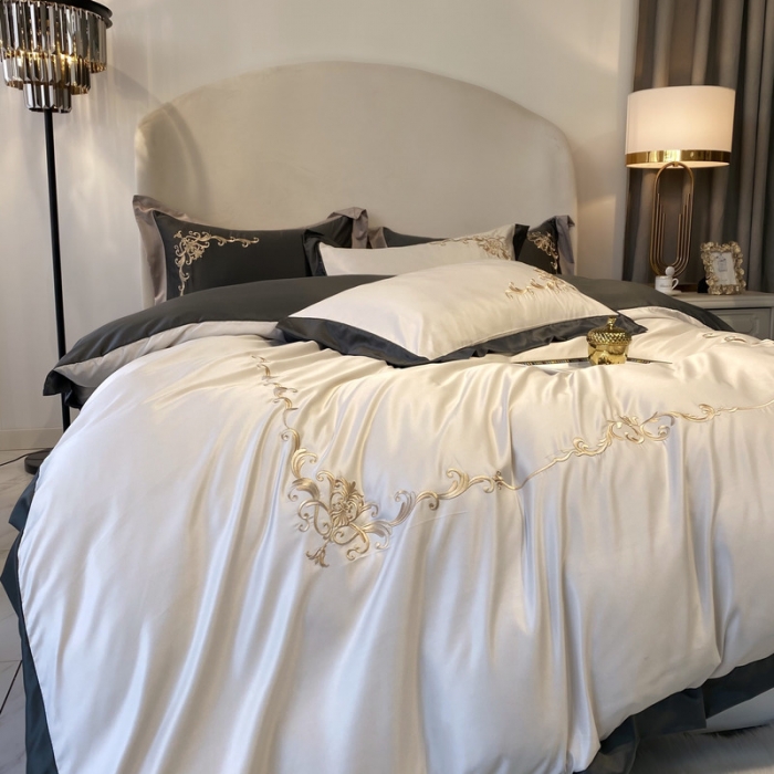 91家纺网 家纺一手货源 找家纺 优悦生活馆 2021新款冰丝绣花四件套-奥丁-珍珠白