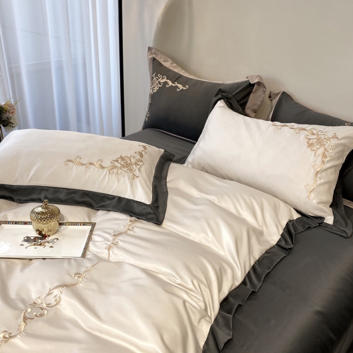 91家纺网 家纺一手货源 找家纺 优悦生活馆 2021新款冰丝绣花四件套-奥丁-珍珠白