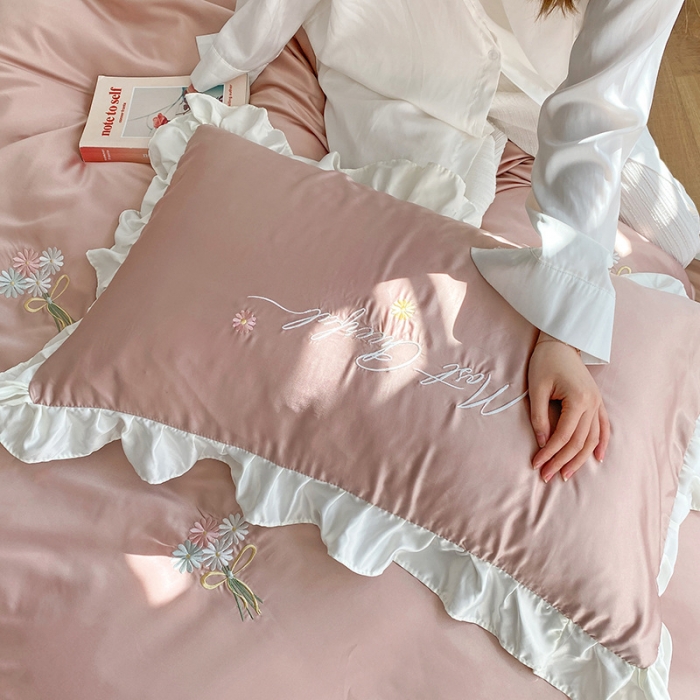 91家纺网 家纺一手货源 找家纺 优悦生活馆 2021新款冰丝绣花四件套-花溪 豆沙