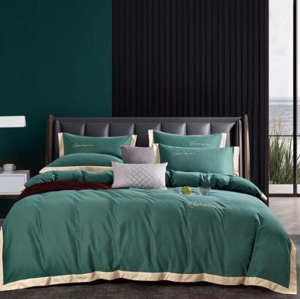 91家纺网 家纺一手货源 找家纺 玖玖爱 2021新款100支天丝棉logo刺绣四件套 绿色