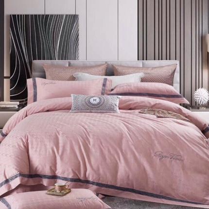 91家纺网 家纺一手货源 找家纺 玖玖爱 2021新款120支埃及棉千鸟格四件套 粉色